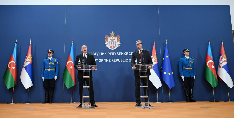 İlham Əliyev və Serbiya Prezidenti Aleksandar Vuçiç mətbuata bəyanatlarla çıxış ediblər